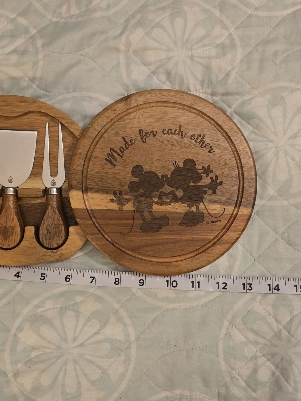 Disney 'Made for Each Other' Wooden Cheese Charcuterie Serving Board Brown